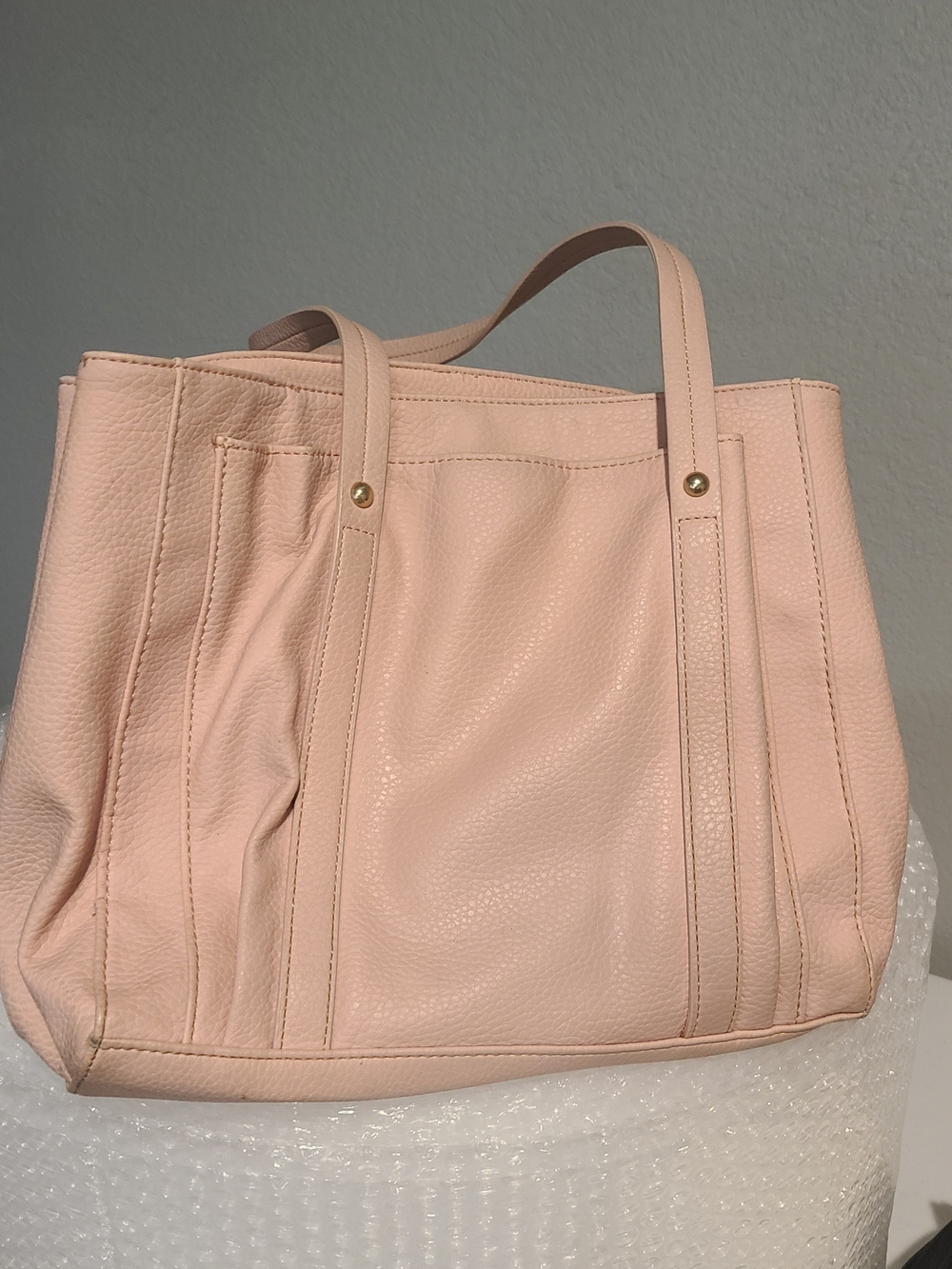 Women's Soft Pebbled Leather Tote Bag in Blush Pink